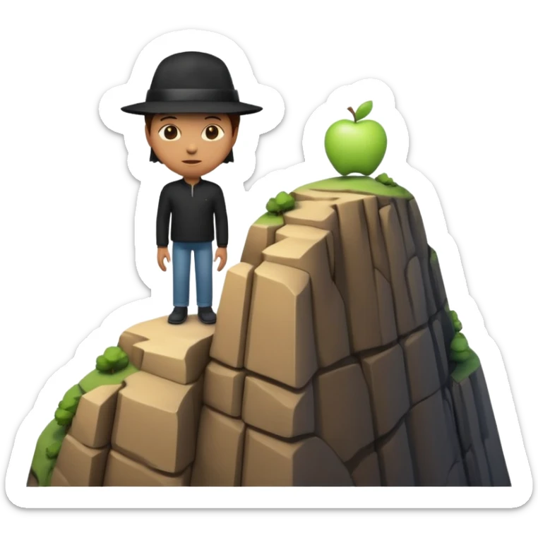 A 3D emoji of a person standing at the edge of a steep cliff in Apple style. The person faces forward, close to the edge, showing a sense of height and danger. Clean, glossy Apple-style rendering, isolated on white background.


 sticker