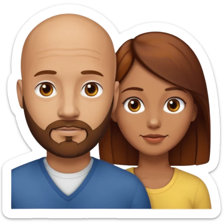 Couple. A bald man with brown beard and a girl with dark yellowish brown auburn hair. sticker
