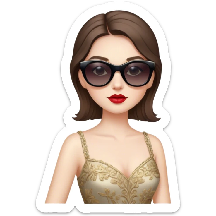 a pale brunette girl with elaborate makeup and dress, wearing sunglasses, confident sticker