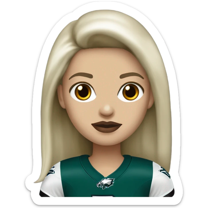  White skin female dark hair red lips wearing Philadelphia Eagles jersey sticker