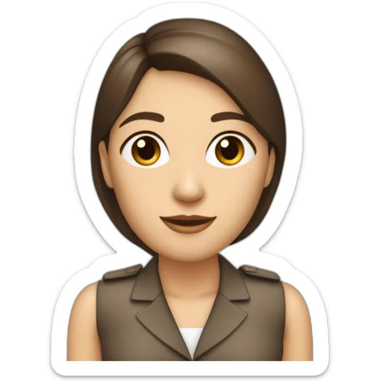 Femme coupe carré brune blanche de peau yeux noisette visage mi rond mi triangulaire air attendrissant corp mince sticker