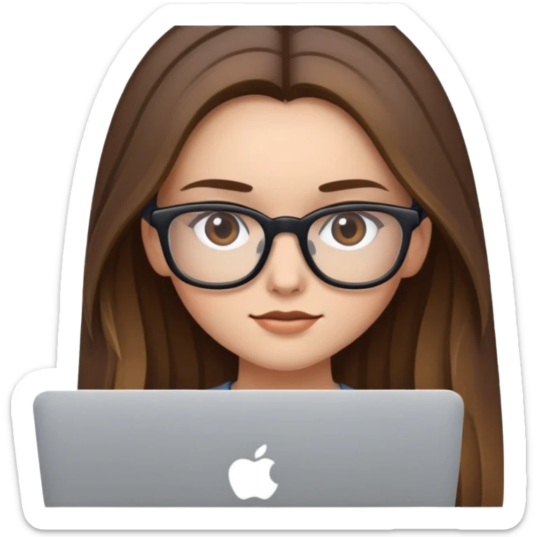 brown balayage straight long hair girl with MacBook with glasses sticker