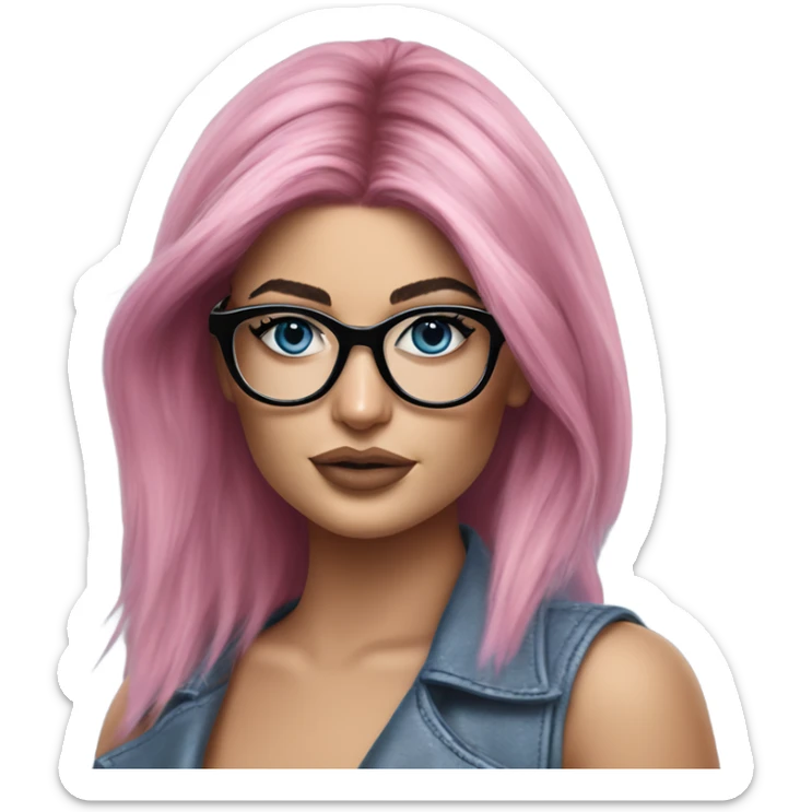 Photo Realistic kylie jenner stylish pink hair BLUE eyes and glasses posing  sticker