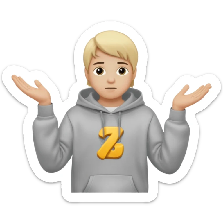 Emoji of a kid with blonde hair and a grey hoodie holds a six in his left hand and a seven in his right sticker
