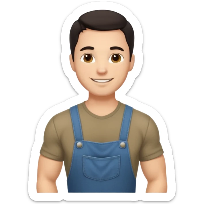 Adult male, light skin, friendly smile, casual farm-style clothes, relaxed posture, muscular, approachable, completely unique from other male roles sticker