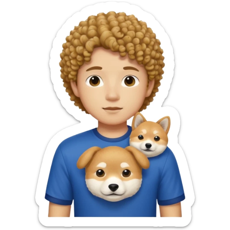 Italy shirt boy curly hair next to Shiba Inu sticker