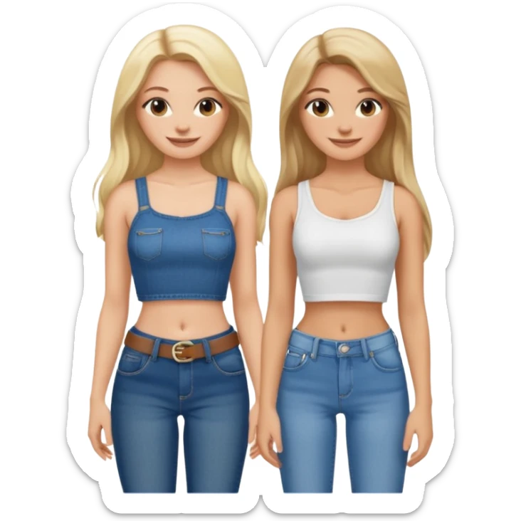 a long hair brunette white girl and a blonde girl in jeans and crop tops smiling friends sticker