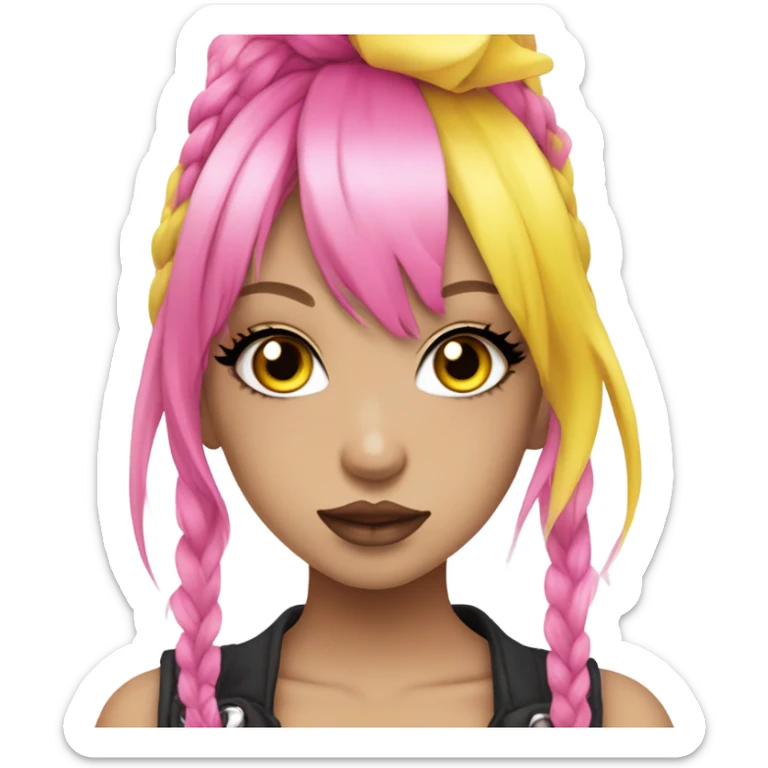 hime gyaru girl, blue eyes, hot pink and yellow split-dyed hair, dark makeup, punk clothes sticker