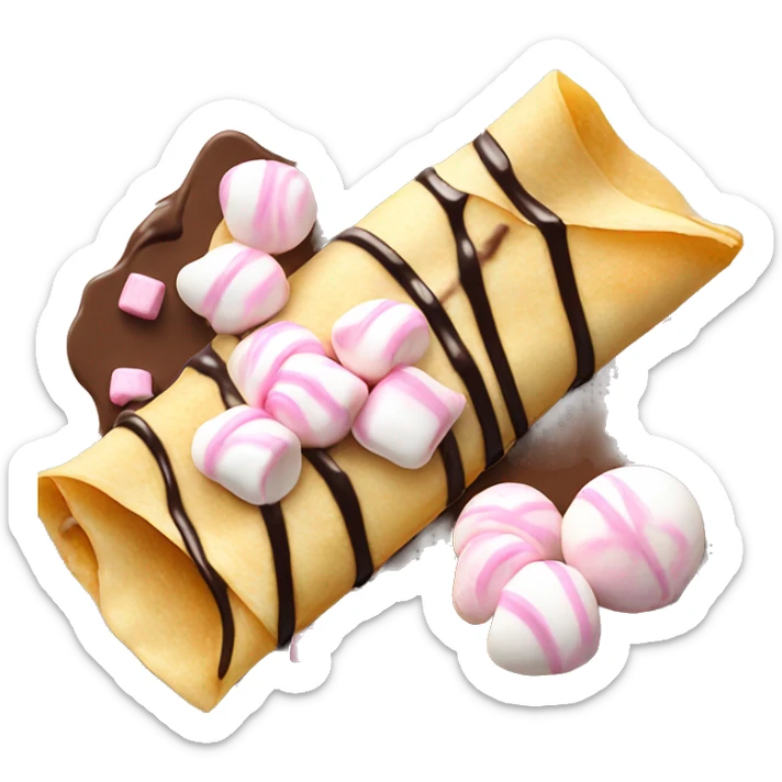 Yummy crepes with chocolate drizzled over with little white and pink marshmallows  sticker