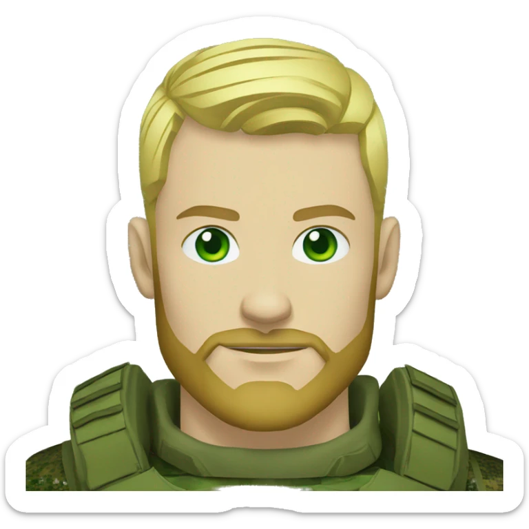 ukrainian military blonde man with a beard with green eyes with blue viking paint on the face  sticker