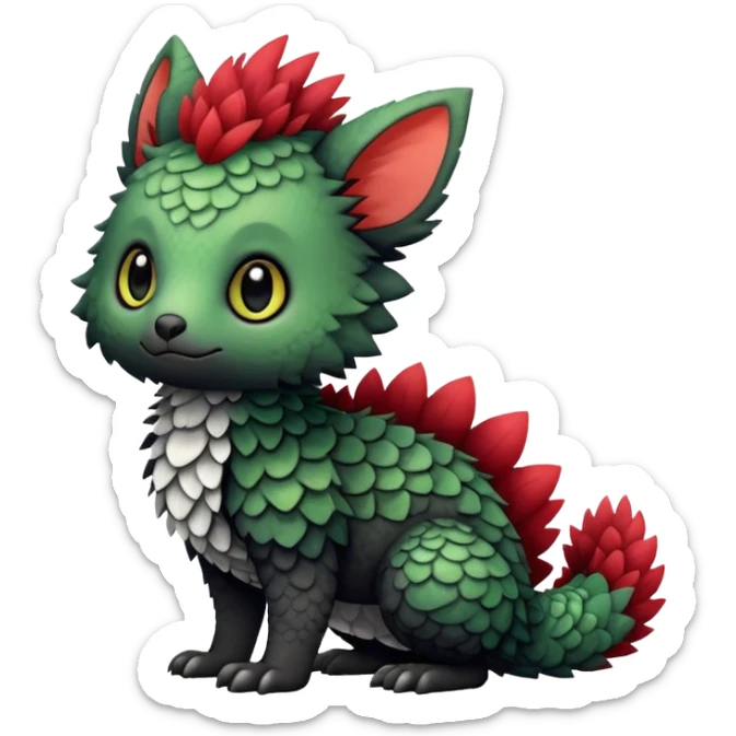 Kawaii Cute Edgy Black Green Red fluffy scaly Trico-animal-creature full body sticker