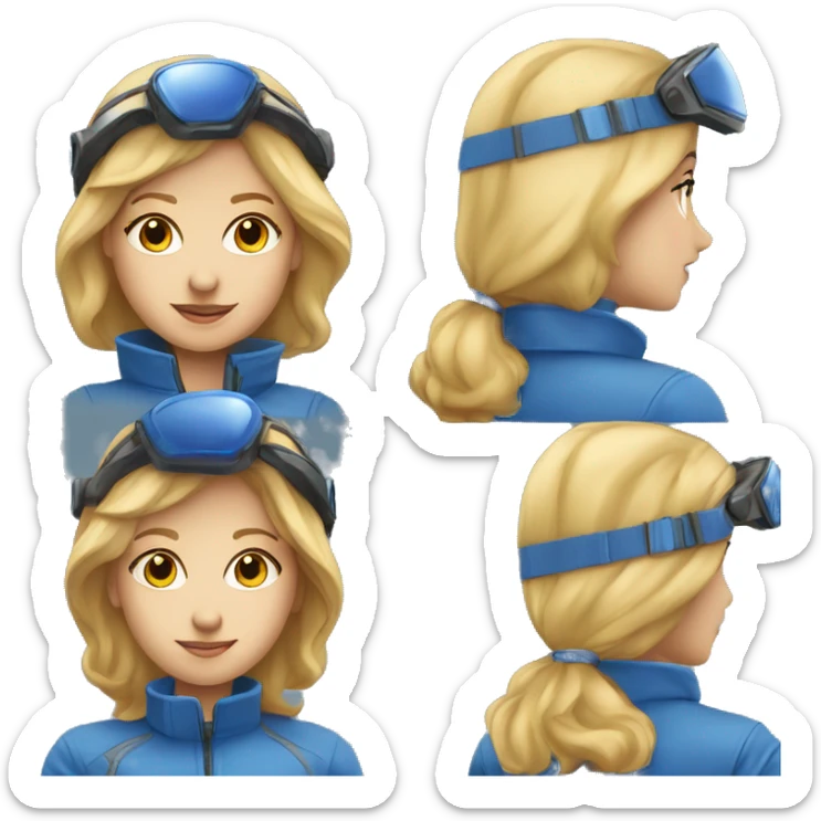 Pretty Honey blonde woman fair skin in blue helmet and blue flight jumpsuit  sticker