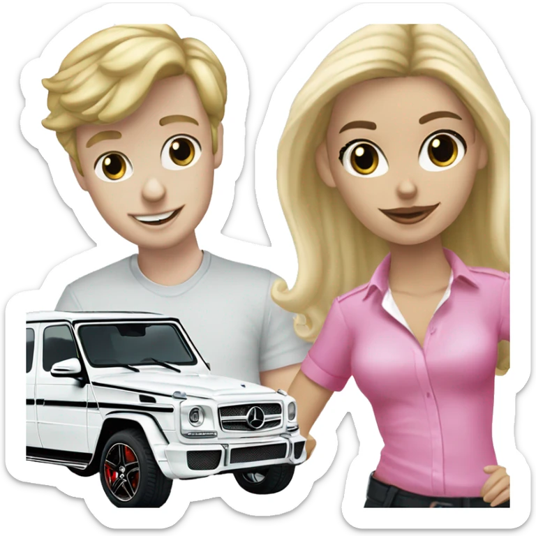 white boy with dark hair buying blonde girl pink Mercedes brabus sticker