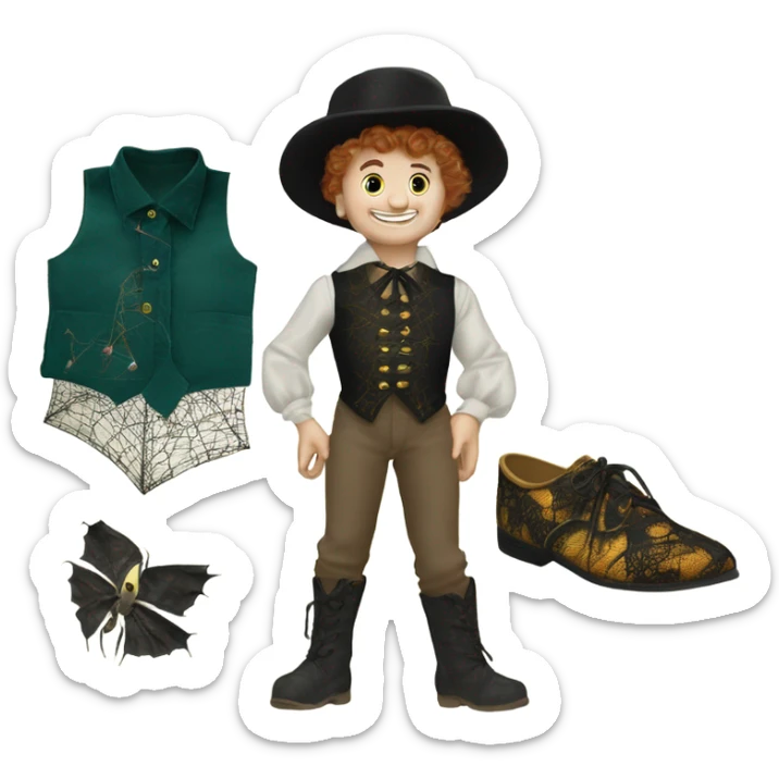 Tom Thumb whimsical fairytale boy shoes and thistledown doublet shirt made of spider web sticker