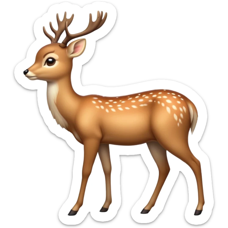 cinematic-[deer]-realistic-full-body-standing on all fours-emoji,-tail-tucked-close,-head-tilted-dramatically,-sleek-[fawn]-fur,-simplified-yet-realistic-focused-features,-highly-detailed,-glowing-with-an-almost-sarcastic-glow sticker