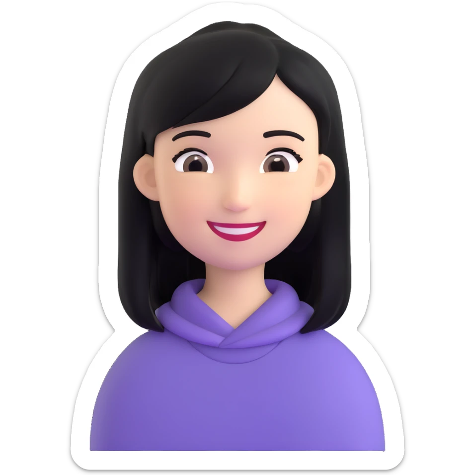 pretty girl with straight black hair, smiling sticker