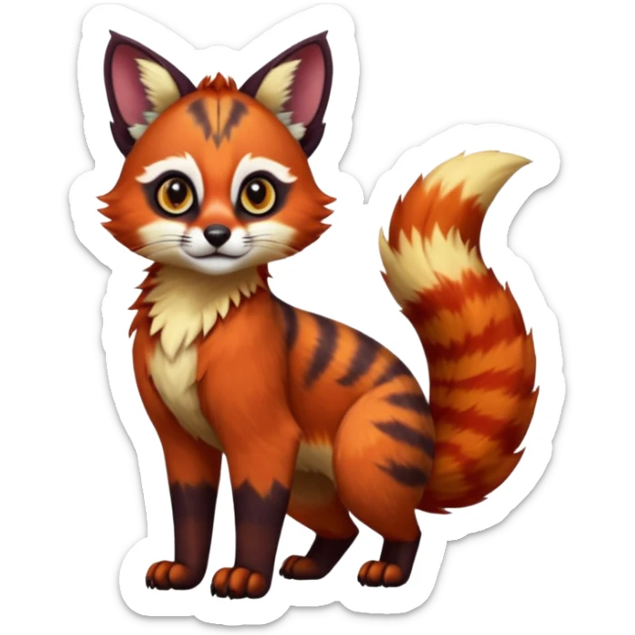Colorful dark tropical exotic cute cool beautiful shiny beautiful fantasy-caracal-civet-genet-serval-Gryphon-Cacomistle-Trico-Red-Panda-oncilla-animal-Fakémon-hybrid-fursona (full body) sticker