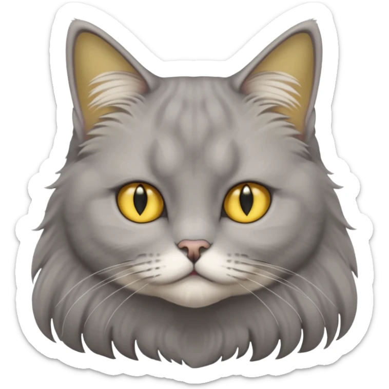 grey fluffy british long hair cat with yellow eyes cuteer without furr in the ears sticker