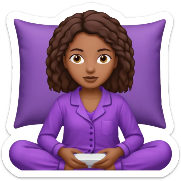 UNE FEMME DE COULEUR DE PEAU NOIRE HABILLE AVEC  UN PYJAMA VIOLET sticker