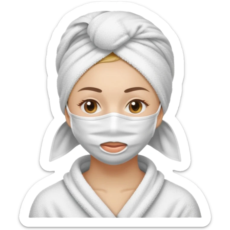 Mujer con toalla en la cabeza y con una mascarilla en la cara y con una toalla en el cuerpo sticker