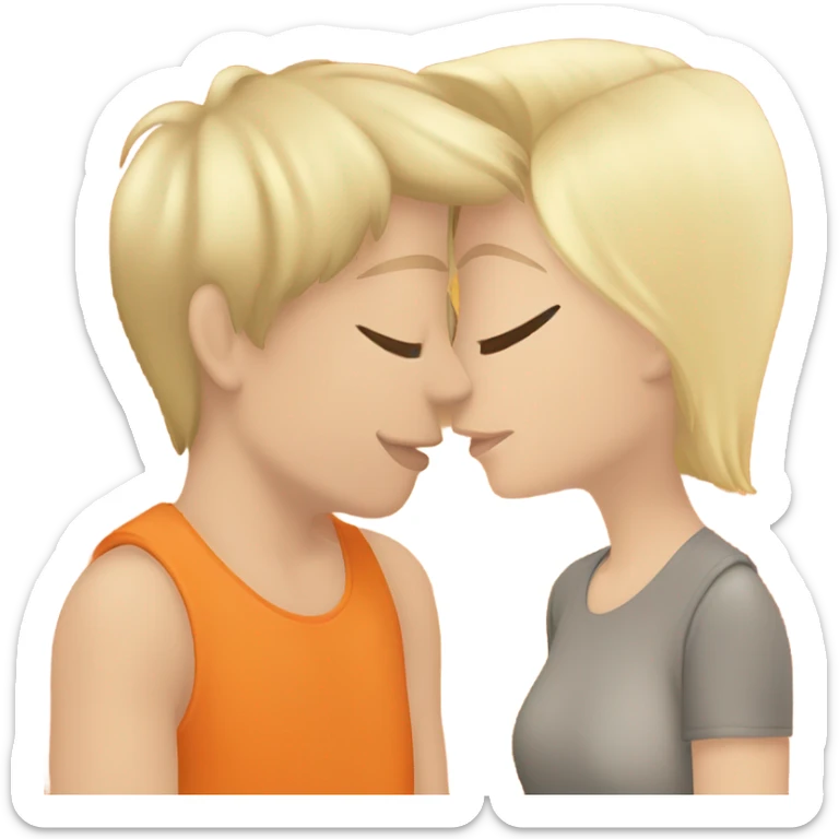 A blonde girl with short hair with a orange tank top kissing a handsome teenage tall blonde boy wearing a Jason Alden shirt  sticker