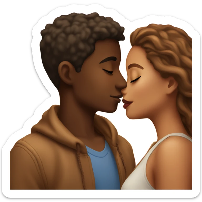 a light skin girl and and a brown skin boy kissing in the sunset sticker