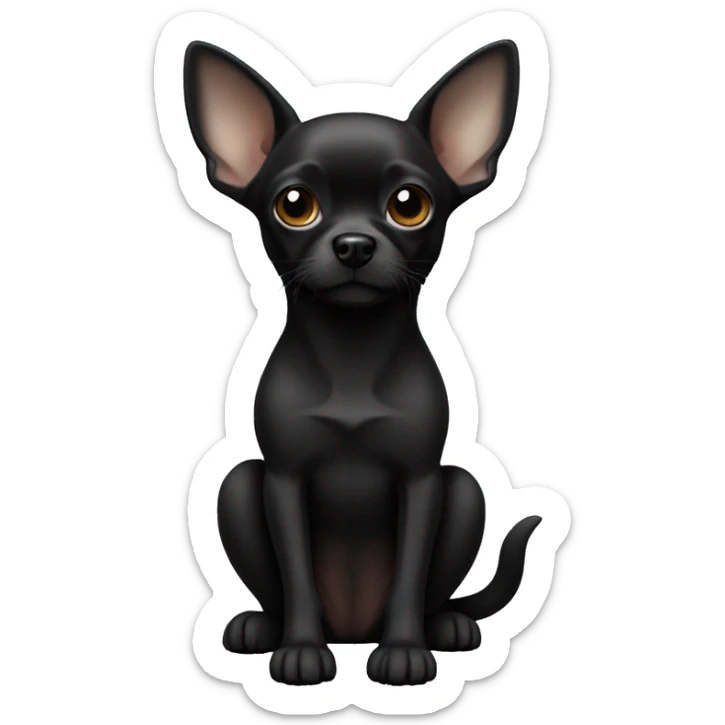 Solid black, like a black cat, on all of the body and feet but make it a Chihuahua dog with only a white tip on his tail sticker