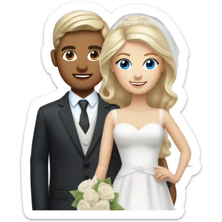 bride blue eyes and blonde hair, groom brunette and brown eyes sticker