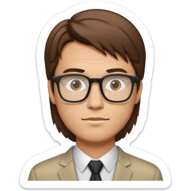 tall male straight medium length brown hair gelled to the side but not too much with square frame glasses  sticker