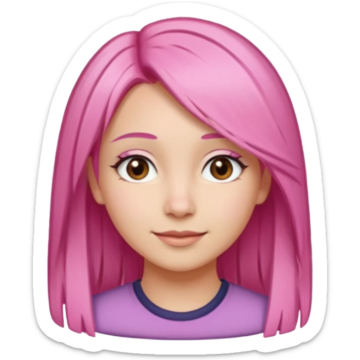 A light-skinned woman with straight pink hair neatly parted, brown eyes, and a gentle smile. sticker