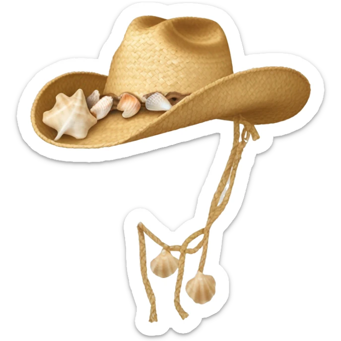 Light tan straw cowgirl hat with seashells  sticker