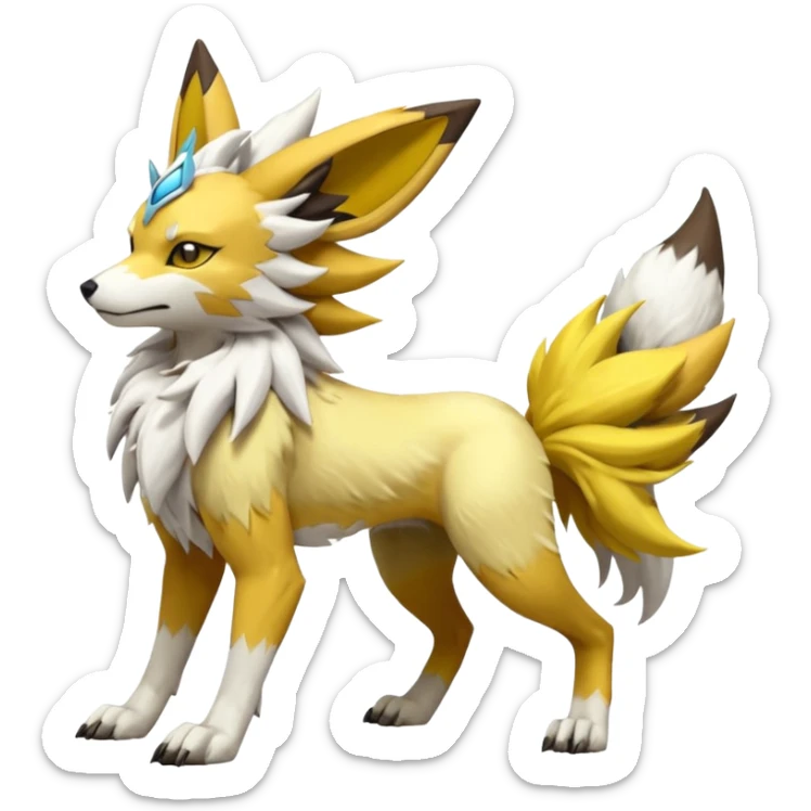 Feral Quadrupedal Digitigrade Jolteon-Lycanroc-Renamon-Zeraora-Vernid-Sergal-fusion-hybrid-creature, full body  sticker