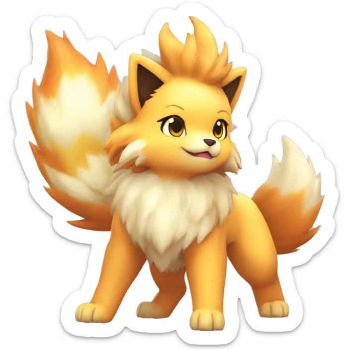 Colorful Shiny Kawaii Cute Arcanine—Vulpix-Ninetails-Flareon-Fakémon-Pokémon full body sticker