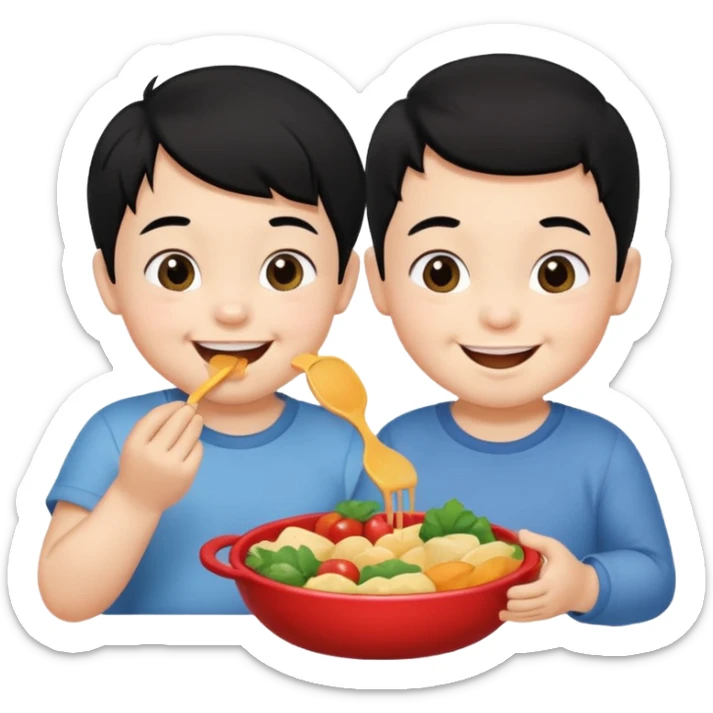 eating food well baby with happy face black hair girl and boy sticker