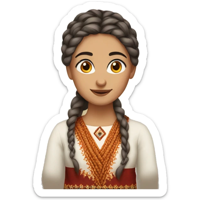 armenian woman with armenian traditional red, orange taraz, brown eyes, braided hair sticker