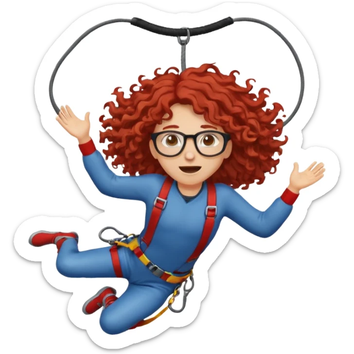 bungee jumping face only with hair flying red long curly hair and glassess sticker