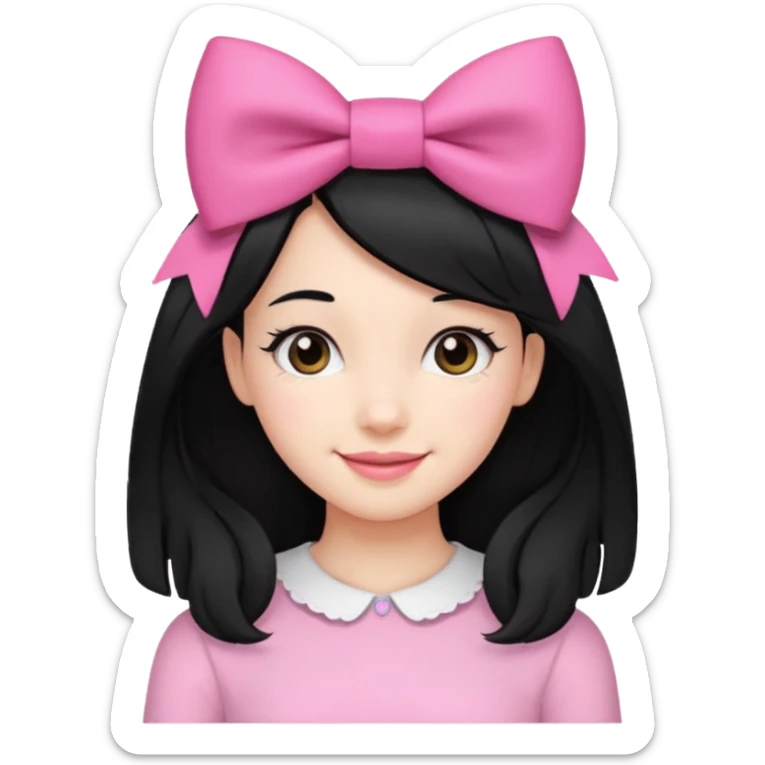 Girl with black hair and pink bow in her side of her hair sticker