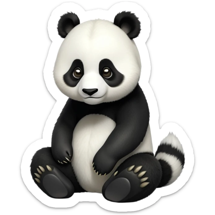 cinematic-[panda bear]-realistic-full-body-sitting-emoji,-tail-tucked-close,-head-tilted-dramatically,-thick-[black and white]-fur,-simplified-yet-realistic-focused-features,-highly-detailed,-glowing-with-an-almost-sarcastic-glow sticker