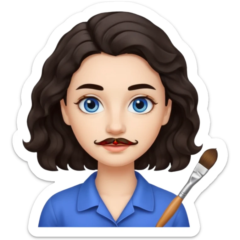 Girl oval face with fair skin. His eyes were blue, and his eyebrows were dark and somewhat bushy. Above his upper lip he wore a small brush-like moustache, known as a "His hair was dark  sticker