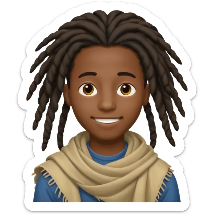 make me a black darkskin doctor with mid head lenght dreads, he is a teen, no face hair, make him happy, make his dreads drape in his face sticker