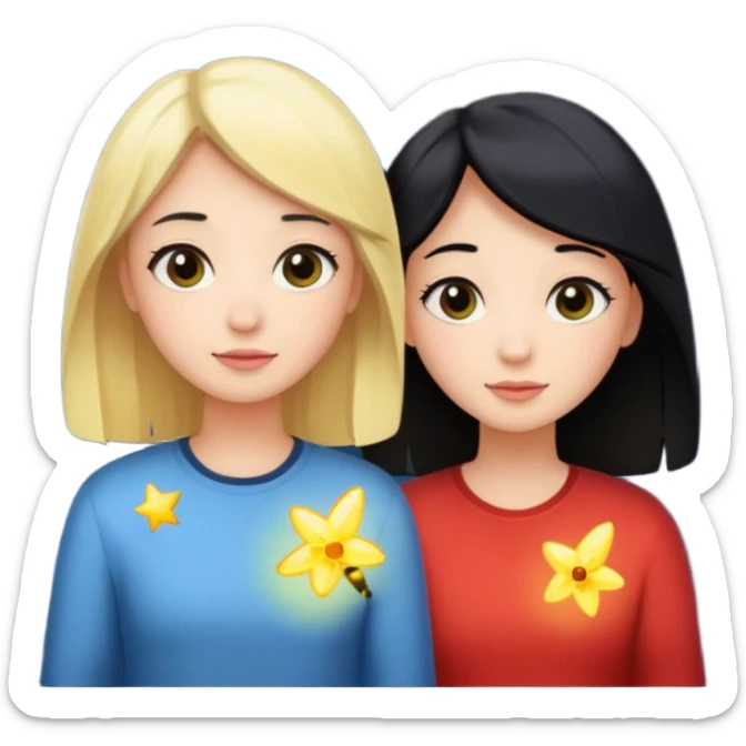 Dos mejores amigas, una rubia y la otra de pelo negro con una luciérnaga y estrellas sticker
