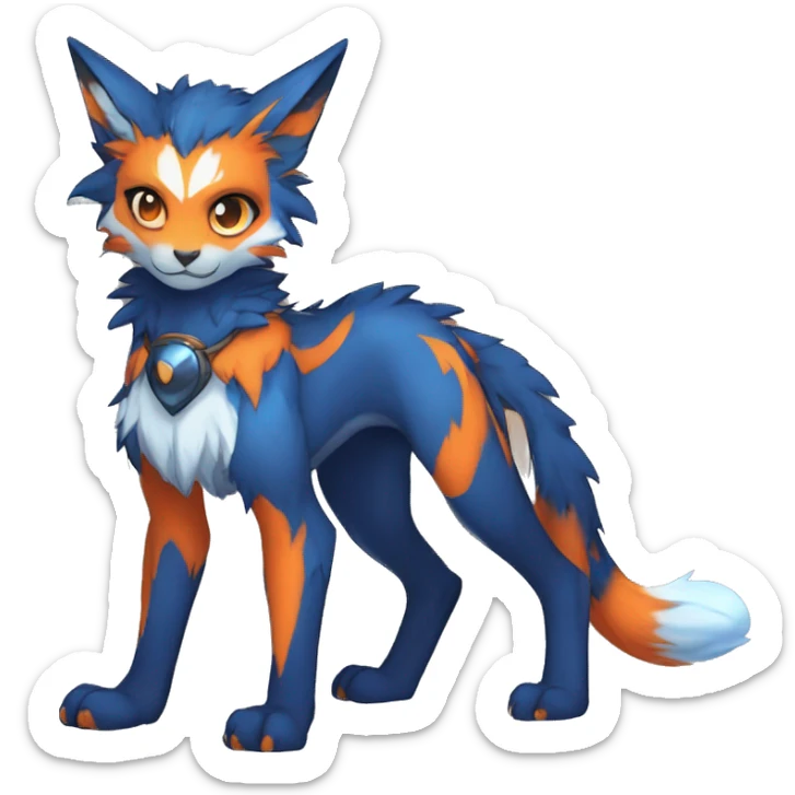 Anthro-Edgy-Cool-Blue-Orange-Contrast-Colors-Fantasy-Fur-Sona-Chibi-Shiny-Fakémon-Hybrid full body sticker