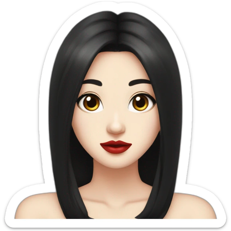 Beautiful young woman,Black hair,long hair,White skin,oval face,big eyes,Blackeyes,Redlips,Chinese sticker