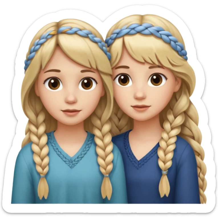 Sister with bangs and long wavy flowing blonde hair and her sister with long brown hair  braided to one side.  Close loving sisters💛 sticker