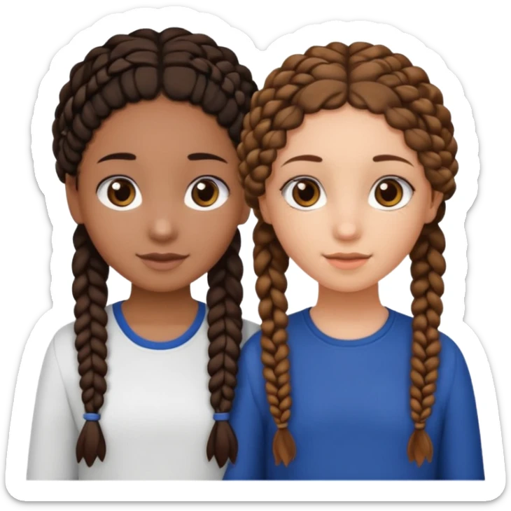 2 girl best friends. One is black with braids and brown eyes. One is white with curly brown hair with brown eyes no braids sticker