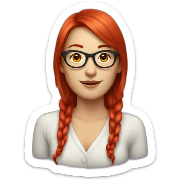 white woman with mid red hair and big red glasses sticker