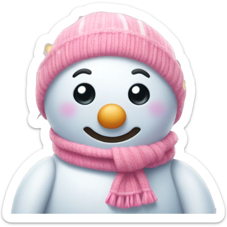 A pink snowman with a cute scarf and fairy lights around it sticker