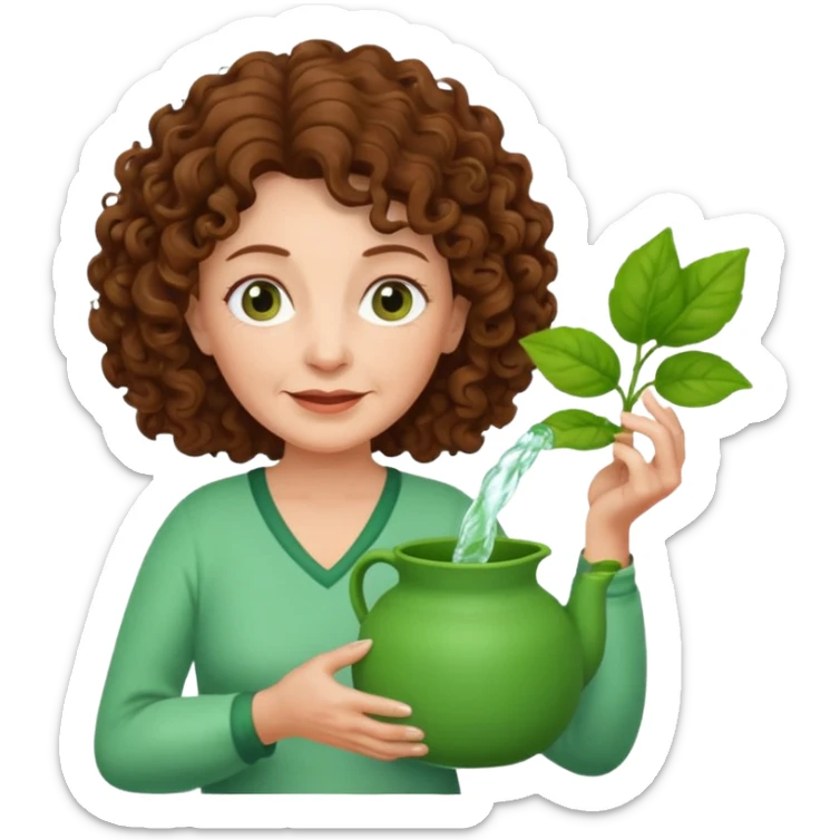 Older female florist – curly hair, holding garden water pot sticker