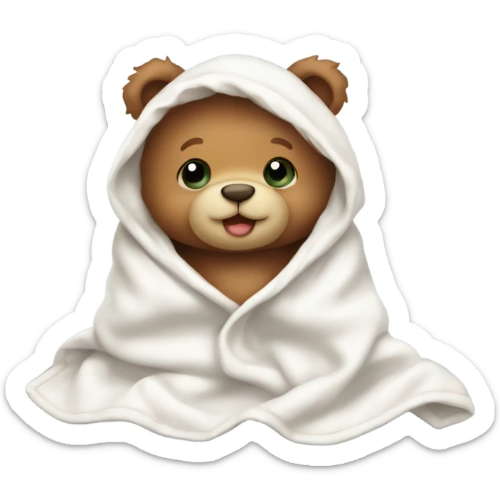 Cute cozy baby teddy bear in a white blanket sticker