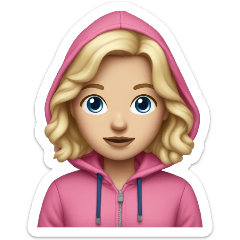 white girl, wearing pink and dark blue hoodie, with sambas sticker
